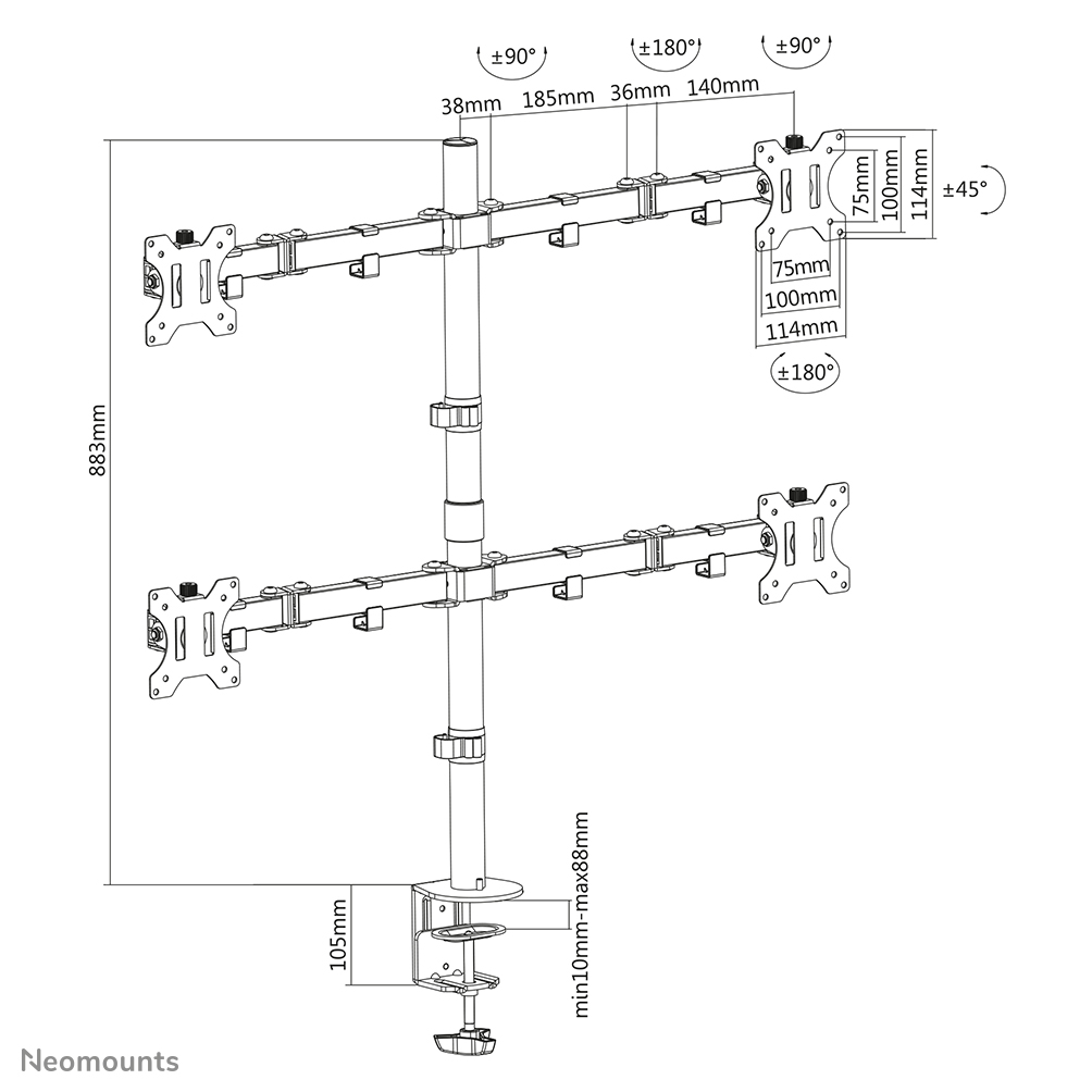 Neomounts FPMA-D550D4BLACK Monitorarm 13-32"